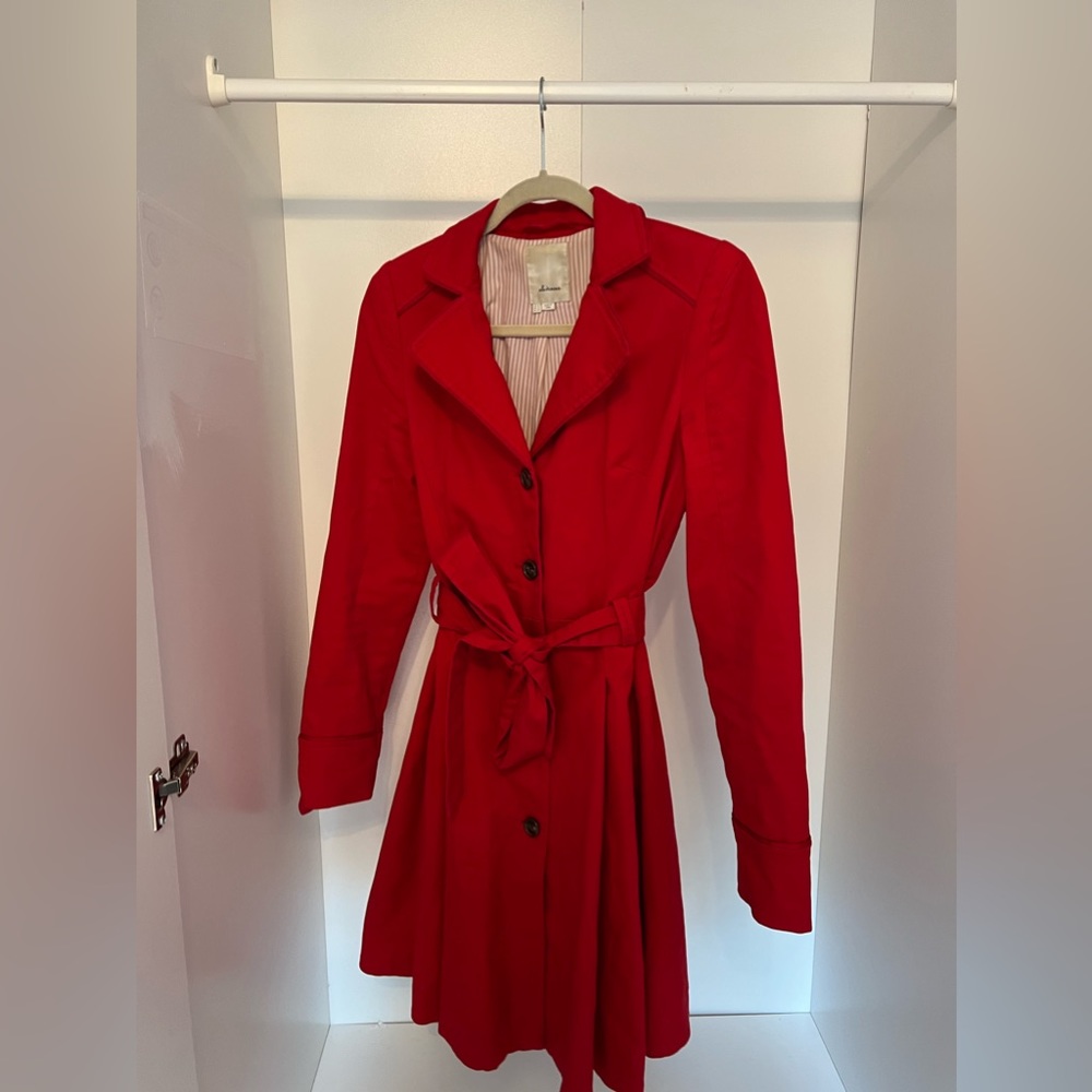 Anthropology Elevenses' Pansy Corset Trench. In Vibrant Red